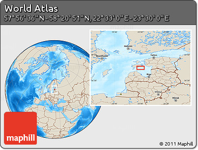 Shaded Relief Location Map of the Area around 58° 8' 44" N, 23° 1' 29" E