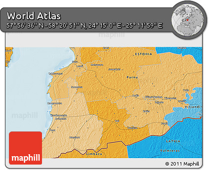Political 3D Map of the Area around 58° 8' 44" N, 24° 43' 30" E