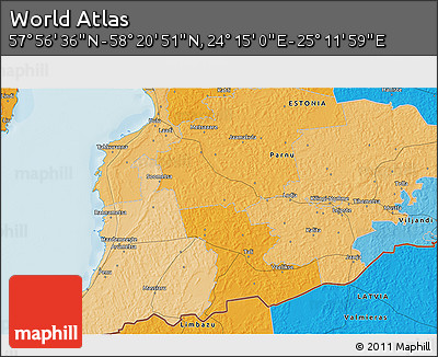 Political 3D Map of the Area around 58° 8' 44" N, 24° 43' 30" E