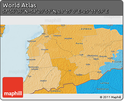 Political 3D Map of the Area around 58° 8' 44" N, 24° 43' 30" E
