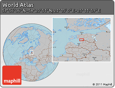 Gray Location Map of the Area around 58° 8' 44" N, 24° 43' 30" E, hill shading