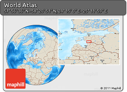 Shaded Relief Location Map of the Area around 58° 8' 44" N, 24° 43' 30" E