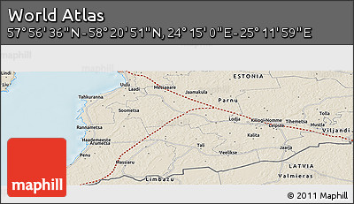 Shaded Relief Panoramic Map of the Area around 58° 8' 44" N, 24° 43' 30" E