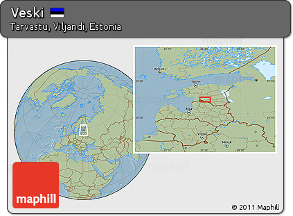 Savanna Style Location Map of Veski, hill shading