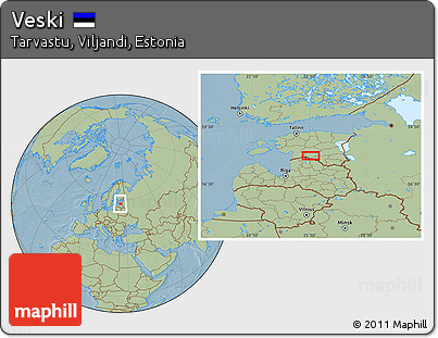 Savanna Style Location Map of Veski, hill shading