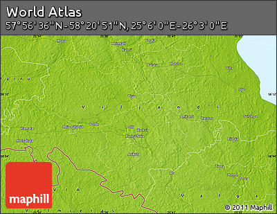 Physical Map of the Area around 58° 8' 44" N, 25° 34' 30" E
