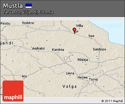 Shaded Relief Panoramic Map of Mustla