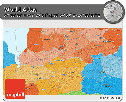 Political 3D Map of the Area around 58° 8' 44" N, 26° 25' 29" E