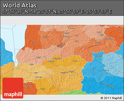 Political 3D Map of the Area around 58° 8' 44" N, 26° 25' 29" E