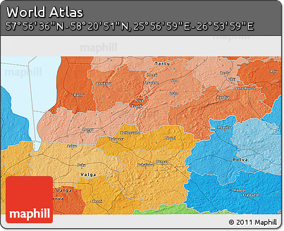 Political 3D Map of the Area around 58° 8' 44" N, 26° 25' 29" E