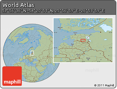 Savanna Style Location Map of the Area around 58° 8' 44" N, 26° 25' 29" E, hill shading