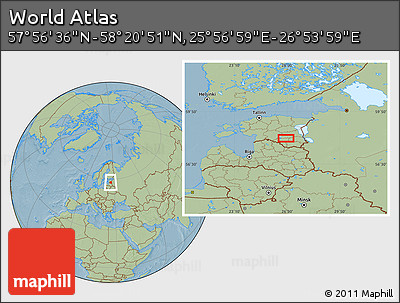Savanna Style Location Map of the Area around 58° 8' 44" N, 26° 25' 29" E, hill shading