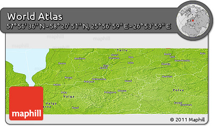 Physical Panoramic Map of the Area around 58° 8' 44" N, 26° 25' 29" E