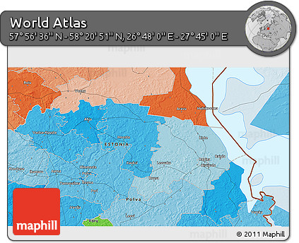 Political 3D Map of the Area around 58° 8' 44" N, 27° 16' 29" E