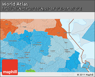 Political 3D Map of the Area around 58° 8' 44" N, 27° 16' 29" E