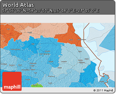 Political 3D Map of the Area around 58° 8' 44" N, 27° 16' 29" E