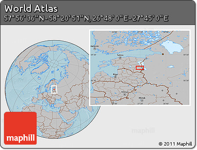 Gray Location Map of the Area around 58° 8' 44" N, 27° 16' 29" E, hill shading
