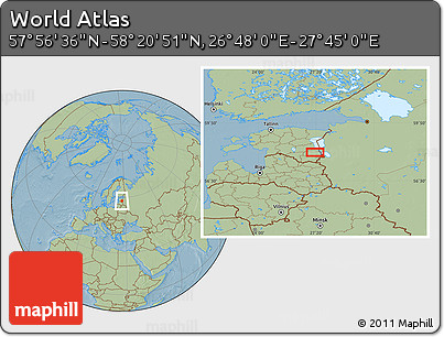 Savanna Style Location Map of the Area around 58° 8' 44" N, 27° 16' 29" E, hill shading