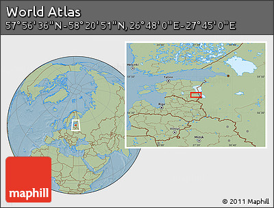 Savanna Style Location Map of the Area around 58° 8' 44" N, 27° 16' 29" E, hill shading