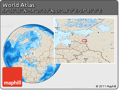 Shaded Relief Location Map of the Area around 58° 8' 44" N, 27° 16' 29" E