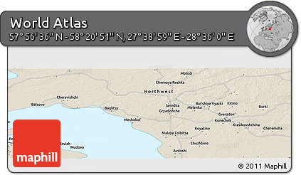 Shaded Relief Panoramic Map of the Area around 58° 8' 44" N, 28° 7' 30" E