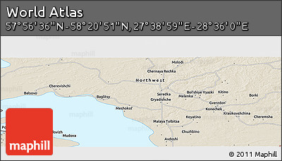 Shaded Relief Panoramic Map of the Area around 58° 8' 44" N, 28° 7' 30" E