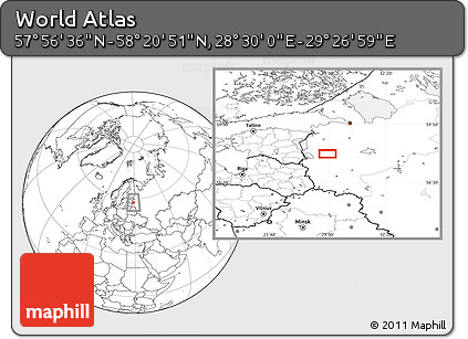 Blank Location Map of the Area around 58° 8' 44" N, 28° 58' 30" E