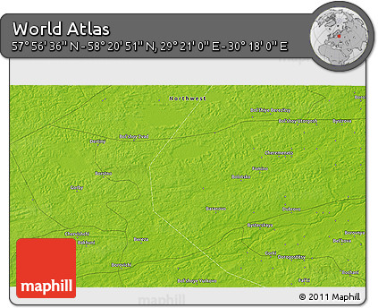 Physical 3D Map of the Area around 58° 8' 44" N, 29° 49' 30" E