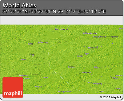 Physical 3D Map of the Area around 58° 8' 44" N, 29° 49' 30" E
