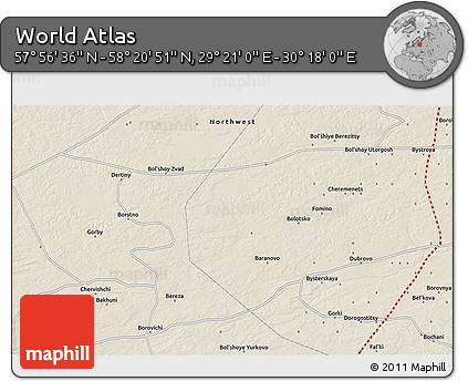 Shaded Relief 3D Map of the Area around 58° 8' 44" N, 29° 49' 30" E