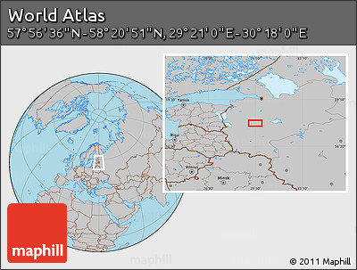 Gray Location Map of the Area around 58° 8' 44" N, 29° 49' 30" E
