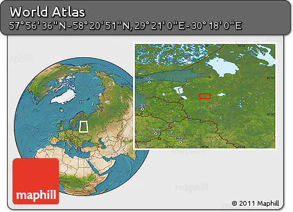 Satellite Location Map of the Area around 58° 8' 44" N, 29° 49' 30" E