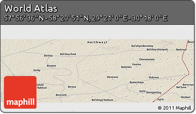Shaded Relief Panoramic Map of the Area around 58° 8' 44" N, 29° 49' 30" E
