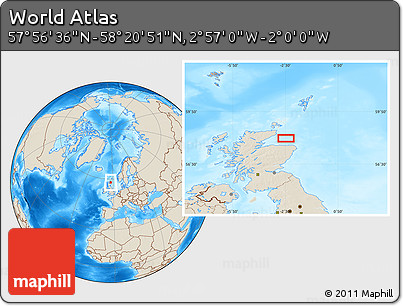 Shaded Relief Location Map of the Area around 58° 8' 44" N, 2° 28' 30" W