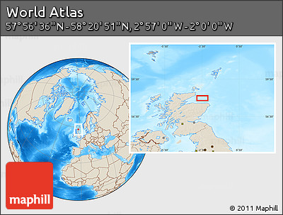 Shaded Relief Location Map of the Area around 58° 8' 44" N, 2° 28' 30" W