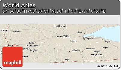 Shaded Relief Panoramic Map of the Area around 58° 8' 44" N, 30° 40' 29" E