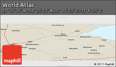 Shaded Relief Panoramic Map of the Area around 58° 8' 44" N, 30° 40' 29" E