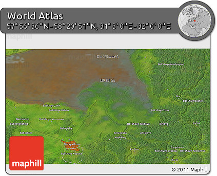 Satellite 3D Map of the Area around 58° 8' 44" N, 31° 31' 29" E