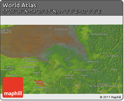 Satellite 3D Map of the Area around 58° 8' 44" N, 31° 31' 29" E