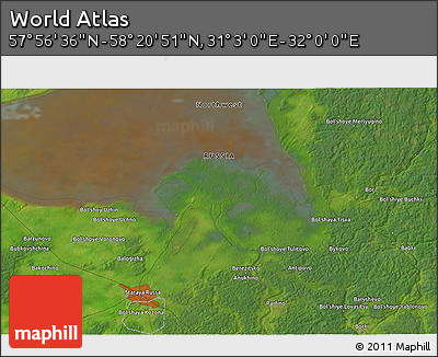 Satellite 3D Map of the Area around 58° 8' 44" N, 31° 31' 29" E