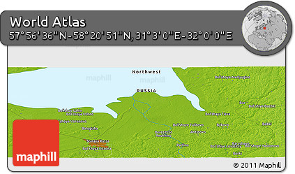 Physical Panoramic Map of the Area around 58° 8' 44" N, 31° 31' 29" E