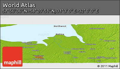 Physical Panoramic Map of the Area around 58° 8' 44" N, 31° 31' 29" E
