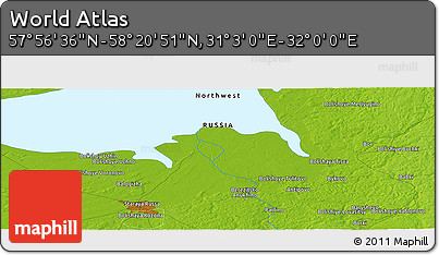 Physical Panoramic Map of the Area around 58° 8' 44" N, 31° 31' 29" E