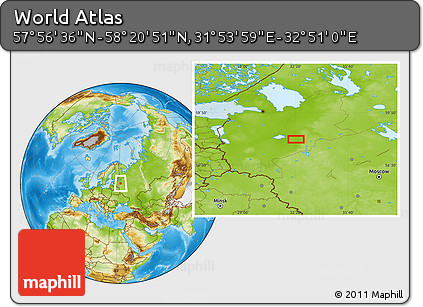 Physical Location Map of the Area around 58° 8' 44" N, 32° 22' 30" E