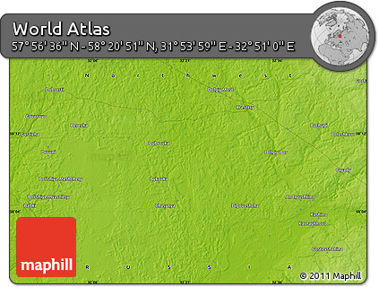 Physical Map of the Area around 58° 8' 44" N, 32° 22' 30" E