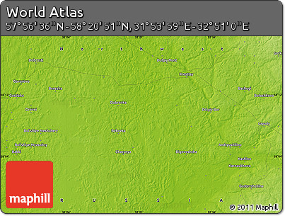 Physical Map of the Area around 58° 8' 44" N, 32° 22' 30" E