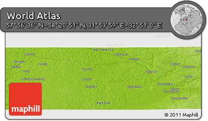 Physical Panoramic Map of the Area around 58° 8' 44" N, 32° 22' 30" E
