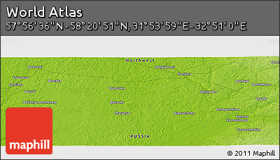 Physical Panoramic Map of the Area around 58° 8' 44" N, 32° 22' 30" E