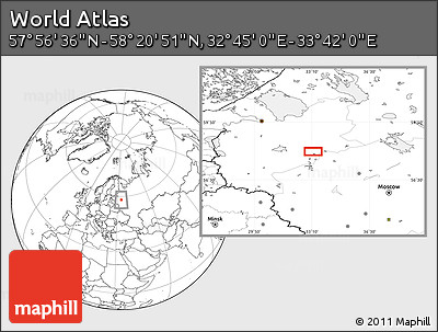 Blank Location Map of the Area around 58° 8' 44" N, 33° 13' 30" E