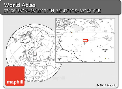 Blank Location Map of the Area around 58° 8' 44" N, 33° 13' 30" E